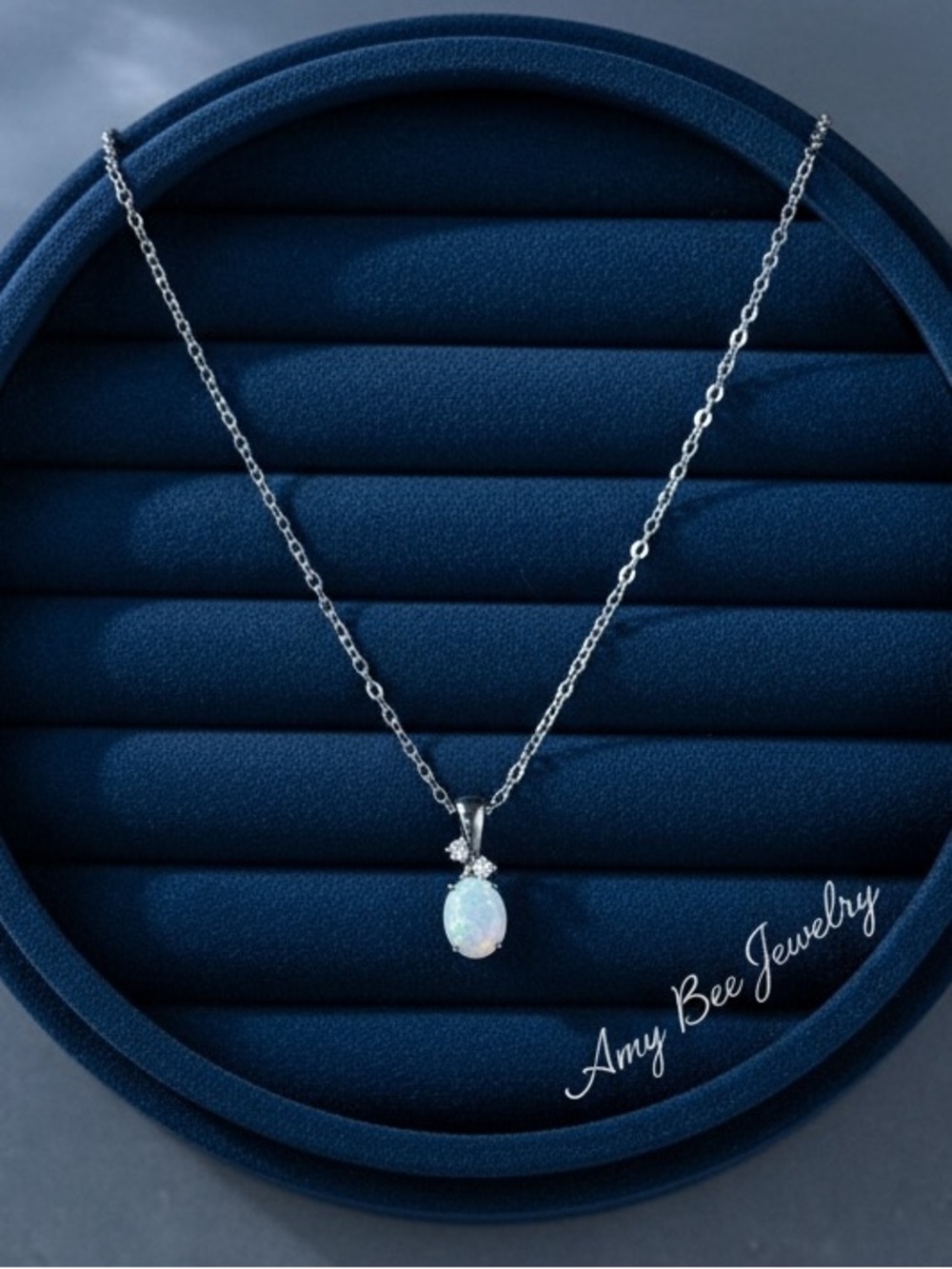 White Gold Plated Fire Opal Pendant Necklace with CZ Accents. New.